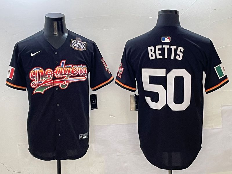 Men Los Angeles Dodgers #50 Betts Black rainbow Nike 2025 MLB Jersey style 7->los angeles dodgers->MLB Jersey